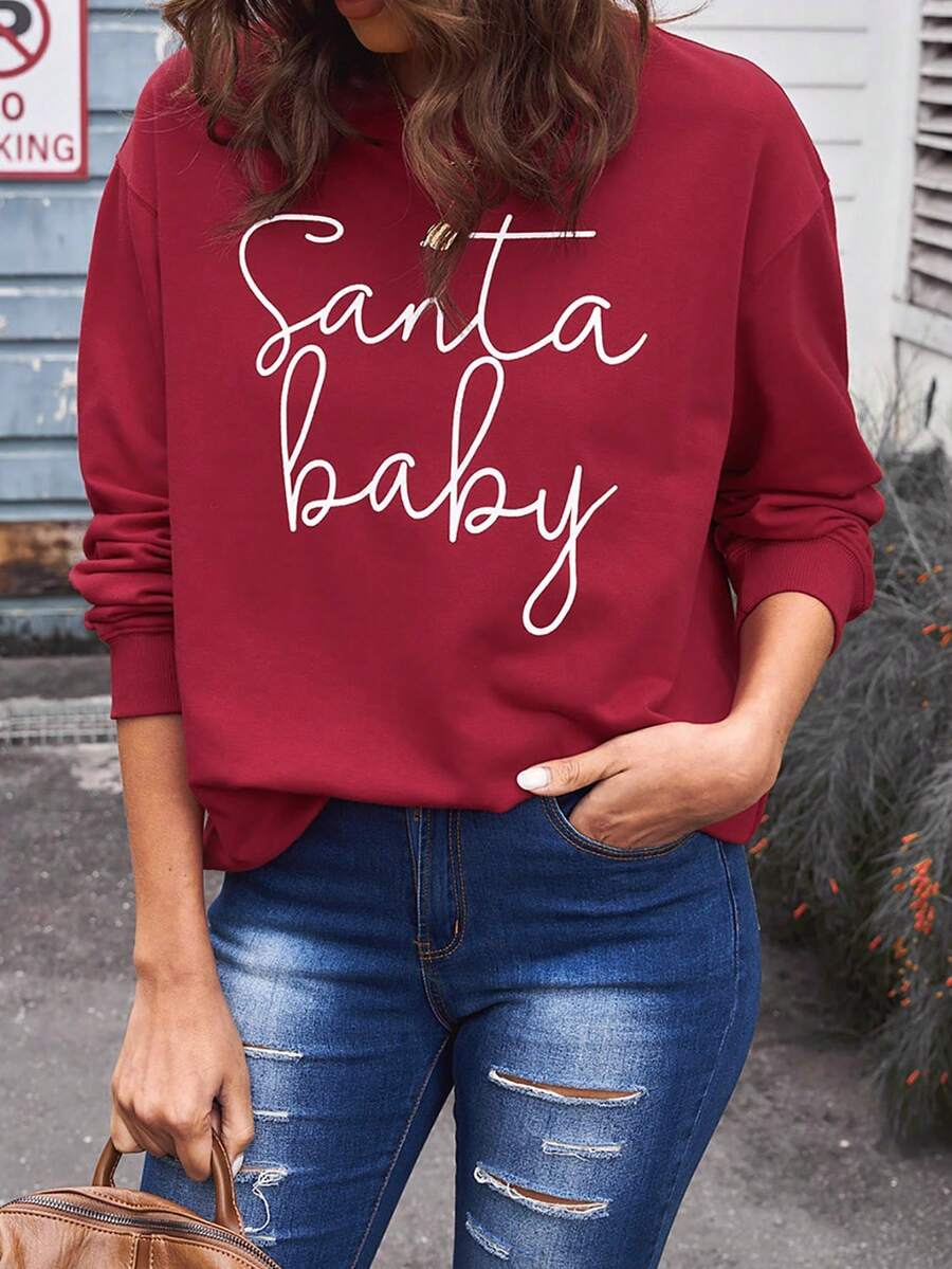 CILKOO 字母圖案落肩袖運動衫 - 紅色 - 查看 1