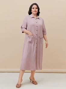 Mulvari Talla grande Vestido camisero con parche de bolsillo - Rosa vieja - Ver 1