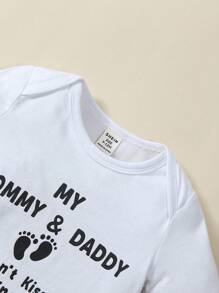 男嬰標語圖案連身背心 - 淺灰色 - 查看 3