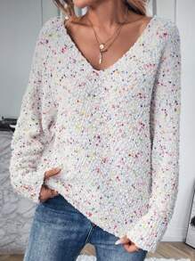 SHEIN Essnce Space Dye Drop Shoulder Sweater - Multicolor - View 3
