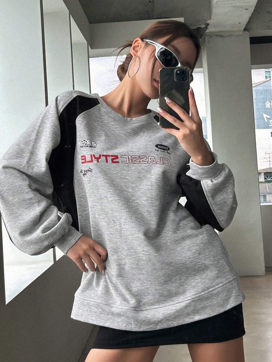 DAZY Letter Graphic Raglan Sleeve Sweatshirt,Fall Clothes