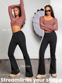 GLOWMODE French Terry Comfortable Flared Pants - Black - View 2