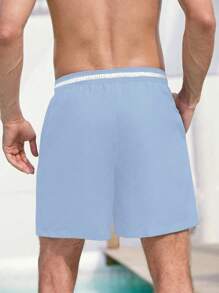 Surfspeed Men Striped Trim Drawstring Waist Swim Trunks - Baby Blue - View 2