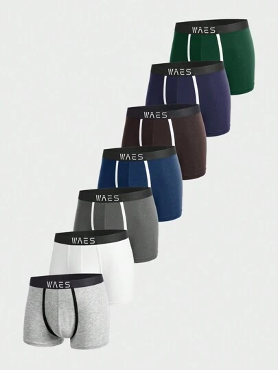Men 7pcs Letter Graphic Contrast Tape Boxer Brief