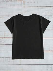 SHEIN LUNE Slogan Graphic Tee - Black - View 2