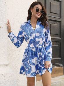 佩斯利印花襯衫洋裝