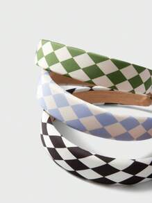 3pcs Girls Plaid Pattern Vintage Polyester Wide Headband For Daily Decoration - Multicolor - View 4