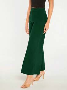 SHEIN BASICS Pantalones de pierna ancha unicolor - Verde Oscuro - Ver 4