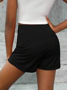 SHEIN Tween Girl Wideband Waist 2 In 1 Active Shorts - Black - View 2