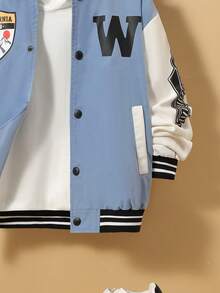 SHEIN Tween Boy Letter Graphic Striped Trim Varsity Jacket Without Hoodie - Multicolor - View 6