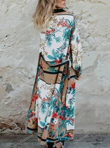 Women's Loose Casual Long Robe Beach Cover Up, Comfort Summer Holiday Printed Kimono