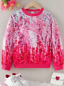 SHEIN 女大童亮片效果運動衫 - 玫紅色 - 查看 1