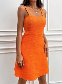 EURMUSE Solid Cami Dress - Orange - View 4