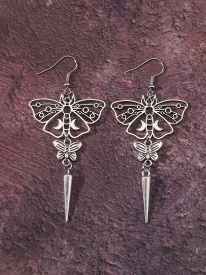 Goth 1pair Fashion Zinc Alloy Butterfly & Cone Drop Earrings For Women For Daily Decoration