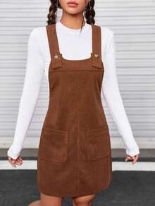 SHEIN MOD Vestido overol con doble bolsillo sin camiseta - Café integral - Ver 3