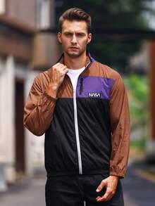 Coreblaze Men Letter Graphic Colorblock Zip Up Sports Jacket - Multicolor - View 5