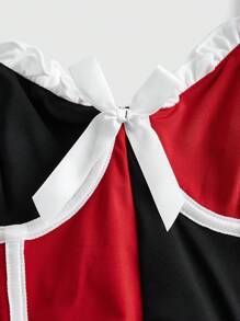 Harley Quinn | ROMWE Colorblock Frill Trim Garter Bustier Set Lingerie - Black - View 3