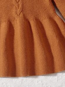 Bebé niña Vestido de punto ribete con fruncido tejido de cable - Marrón - Ver 5