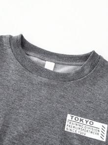 SHEIN Chàng trai trẻ Đồ họa Khẩu hiệu Áo len & Quần nỉ - Màu xám đen - Xem 5