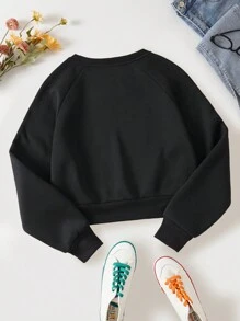 INAWLY Chất rắn Tay Raglan Lót nhiệt Áo nỉ - màu đen - Xem 2