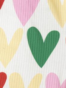 SHEIN Toddler Girls Heart Print Shorts - Multicolor - View 3