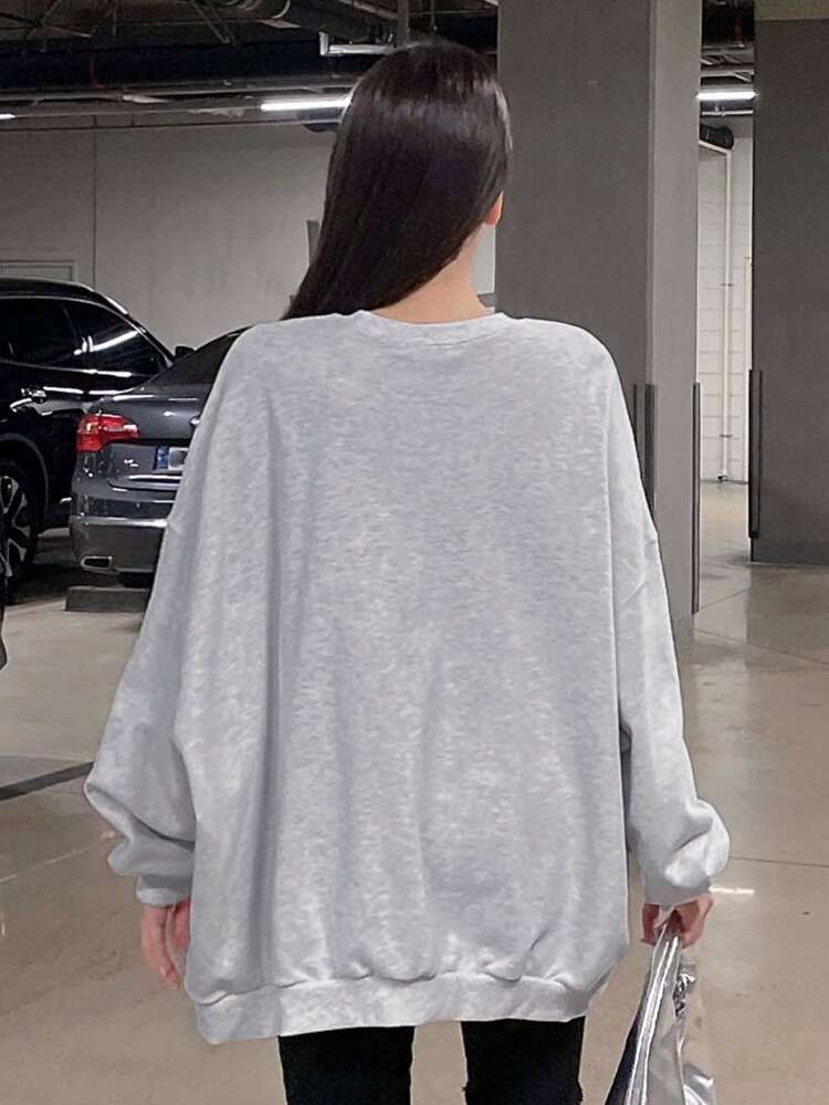 Slogan Graphic Drop Shoulder Pullover,Fall Clothes Sweatshirt