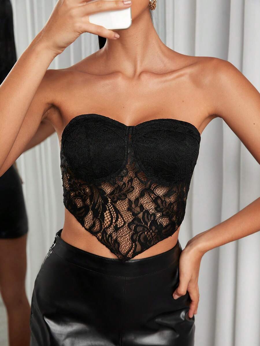 Allurite Viền khăn tay Ren Ống ngọn - màu đen - Xem 1