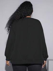 SHEIN CURVE+ Hơn In sọc Khối màu Thả vai Áo nỉ - Nhiều màu - Xem 3