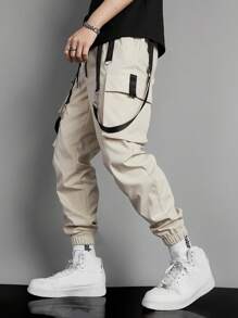 Manfinity Roghcode Men Buckle Tape Flap Pocket Cargo Trousers - Apricot - View 4