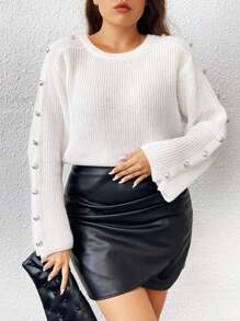 Celure Plus Button Detail Ribbed Knit Sweater Knit Pullover Fall Winter Outfit