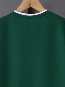 SHEIN Tween Boy Letter Patched Contrast Trim Tee & Shorts, School, Campus, College - Army Green - View 6