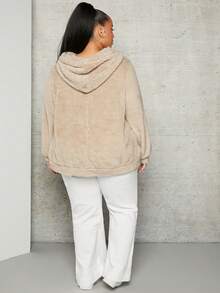 SHEIN CURVE+ Sudadera tipo teddy con cordón para tallas grandes - Albaricoque - Ver 2