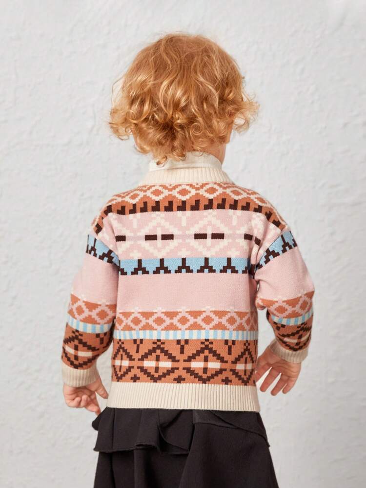 Baby Girl Geo Pattern Button Front Cardigan