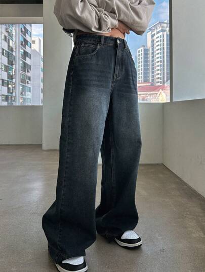 DAZY Solid Wide Leg Jeans,Baggy Jeans