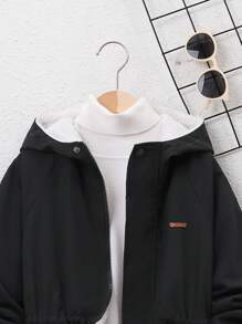 SHEIN 休閒拉鍊 貼布 口袋字母男童（大）外套 - 黑色 - 查看 3