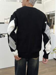 Aesthetic Post 男士菱形圖案針織下垂肩寬鬆開衫 - 彩色 - 查看 2