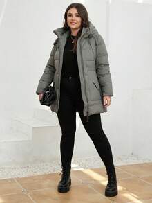 GASMAN Plus Zip Up Drawstring Hooded Padded Coat, Winter