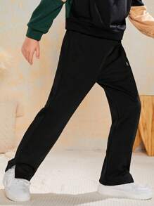 SHEIN Tween Boy Patched Detail Split Hem Sweatpants - Black - View 3