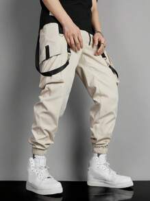 Manfinity Roghcode Men Buckle Tape Flap Pocket Cargo Trousers - Apricot - View 5