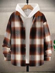 Manfinity Hypemode Lỏng lẻo phù hợp Nam In kẻ sọc Thả vai Áo khoác Không có áo Hoodie - Cà phê nâu - Xem 1