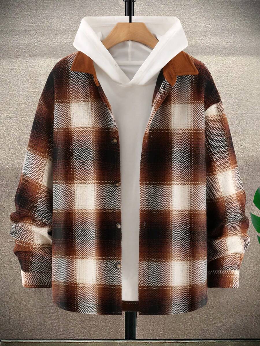 Manfinity Hypemode Lỏng lẻo phù hợp Nam In kẻ sọc Thả vai Áo khoác Không có áo Hoodie - Cà phê nâu - Xem 1