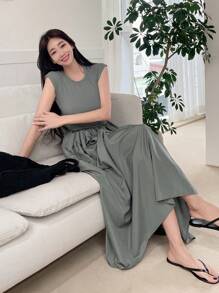 DAZY Solid Cap Sleeve A-line Dress - Grey - View 5