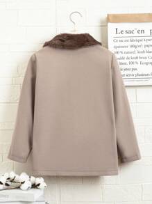 SHEIN Tween Boy Flap Detail Shawl Collar Overcoat - Mocha Brown - View 2