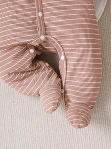 Bebé niña 3 piezas Mameluco homewear de rayas con botón delantero de pie