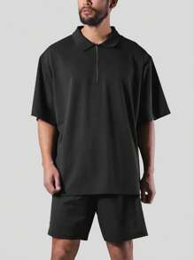 Manfinity Sport Corelite Áo thun polo thể thao nửa zip dành cho nam tập luyện Áo sơ mi chơi gôn - màu đen - Xem 1