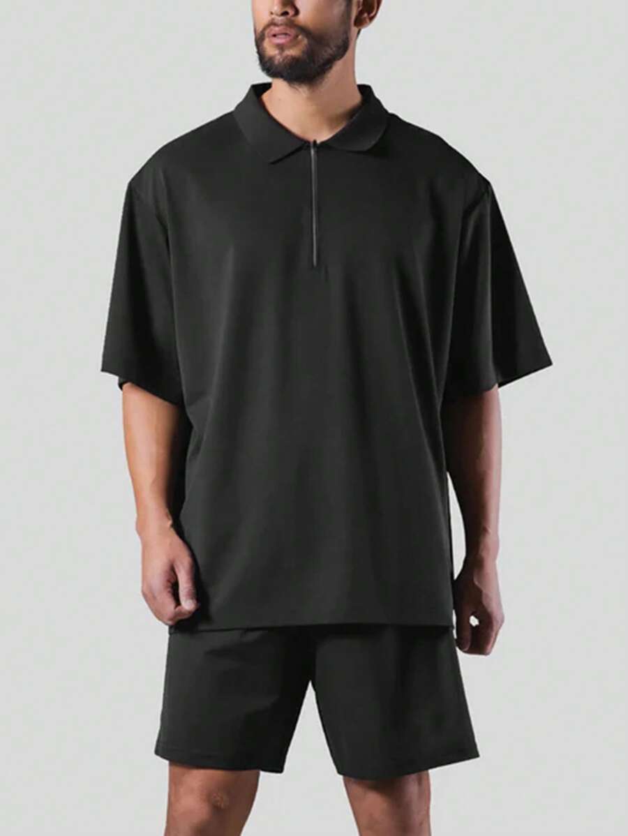 Manfinity Sport Corelite Áo thun polo thể thao nửa zip dành cho nam tập luyện Áo sơ mi chơi gôn - màu đen - Xem 1