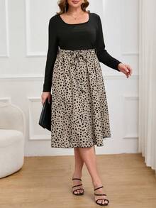 SHEIN LUNE Plus Dalmatian Print Belted Dress - Multicolor - View 6