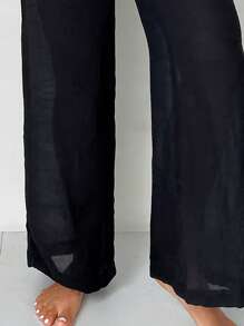 Swim Vcay 素色透視網紗罩衫長褲 - 黑色 - 查看 3