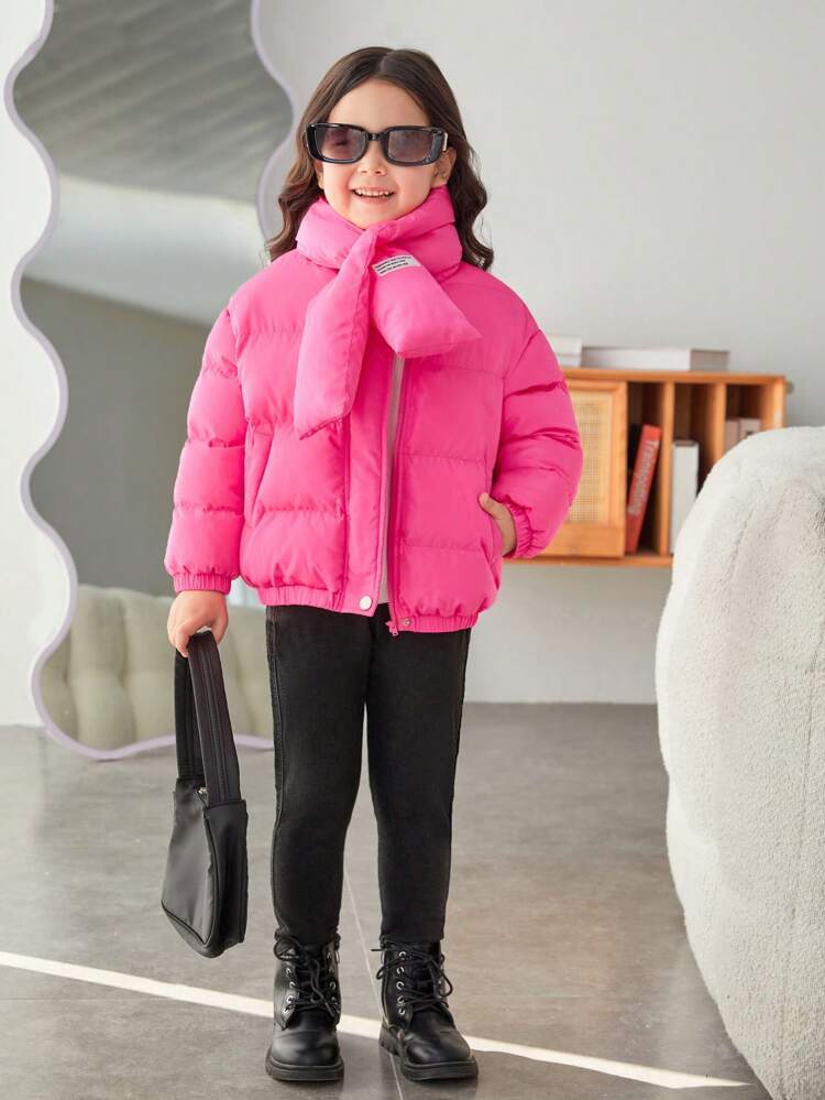 Young Girl Casual Thickened Jacket With Detachable Scarf