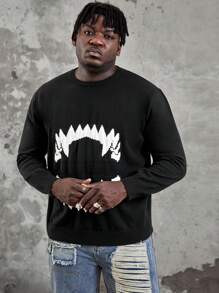 Manfinity VCAY Men Plus Halloween Graphic Pattern Sweater, For Fall Winter - Black - View 4